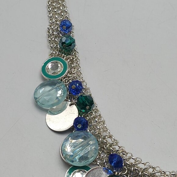 Nine West Silver Tone Blue Multi Color Beaded Necklace With Circular Accents - Picture 3 of 7